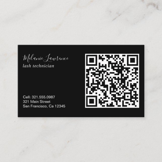 Moderner einfacher QR-Code für Logos schwarz Visitenkarte (Vorderseite)
