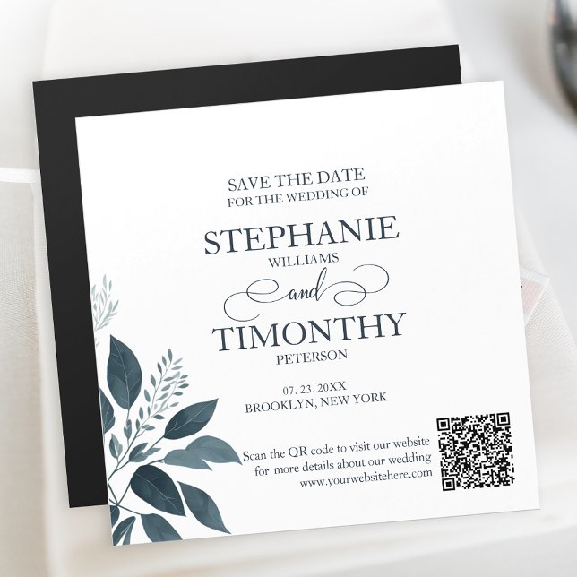 Moderner einfacher QR-Code Save the Date Blue Wedd Magneteinladung (Make your wedding planning stress-free with this Save the Date magnet invitations featuring QR code.)