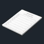 Moderner einfacher Schwarz-Weiß-eleganter Speisepl Notizblock<br><div class="desc">Modernes Notizblock mit Schwarz-Weiß-Menü und einem schlichten Layout mit " Essensplan " in eleganter und schicker Kalligrafie mit Ihrem Namen und einer Vorlage,  die Sie in Ihrem wöchentlichen Menü schreiben können.</div>