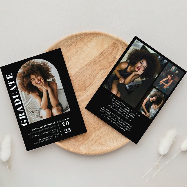 Moderner, einfacher Schwarz-Weiß-Foto Abschluss Einladung (Von Creator hochgeladen)