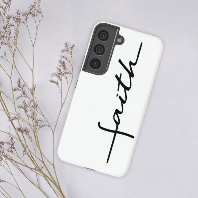 Moderner, einfacher Schwarz-weißer Script Faith Samsung Galaxy Hülle (Von Creator hochgeladen)