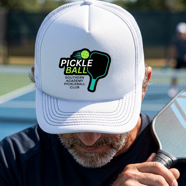 Moderner einfacher schwarzer grüner Pickleball-Clu Truckerkappe (Von Creator hochgeladen)