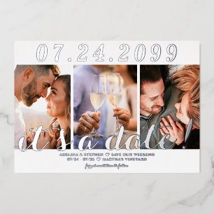 Moderner einfacher Script 3 Foto QR CODE Save the Folieneinladung