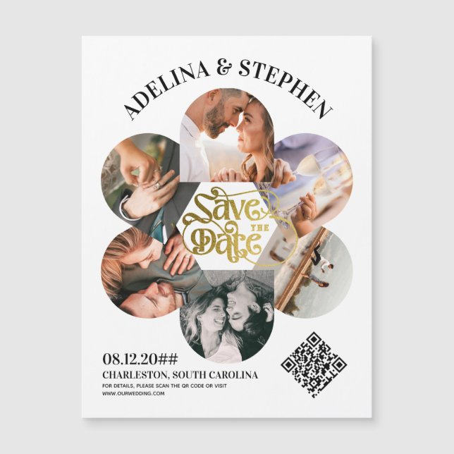 Moderner einfacher Script 6 Foto QR CODE Save the  Magneteinladung (Vorderseite)
