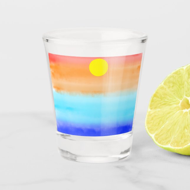 Moderner einfacher Sonnenuntergang Regenbogen farb Schnapsglas (Vorderseite)