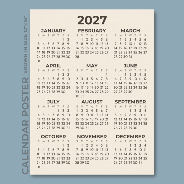 Moderner einfacher warmer Beige 2027 Kalender Poster (Von Creator hochgeladen)