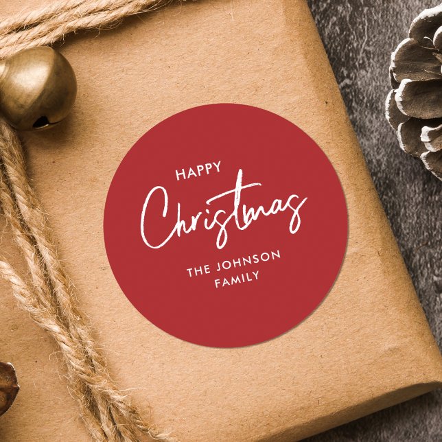 Moderner einfacher Weihnachtsurlaub in Rot und Wei Runder Aufkleber (Von Creator hochgeladen)