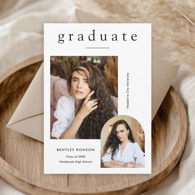 Moderner Einfaches 2-Foto-Abschluss Ankündigung (Modern Simple Type 2 Photo Graduation Announcement.)
