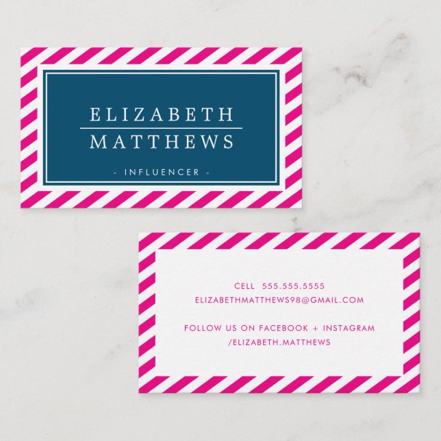 MODERNER EINFLUSS Stilvolle Grenze rosa Marine wei Visitenkarte (Vorne/Hinten)
