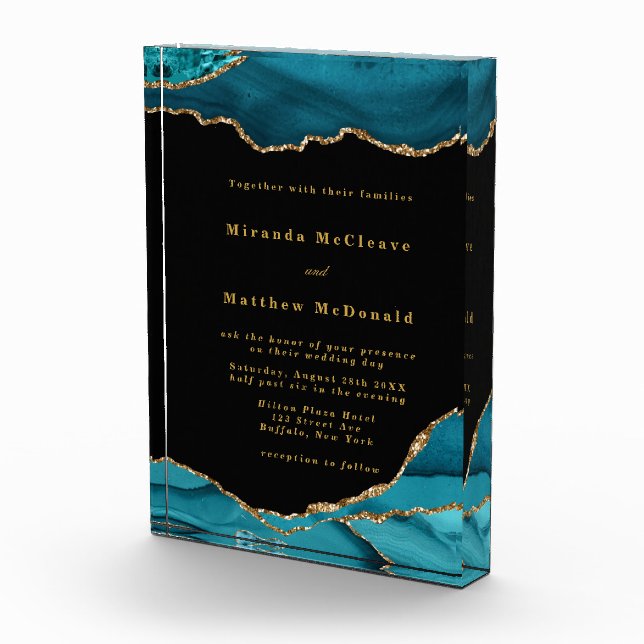 Moderner Einladung zur Hochzeit mit Aquamarinem Go Fotoblock (Rechts)