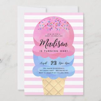 Moderner Eiscreme Blush Pink Blue Kindergeburtstag Einladung