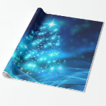 Moderner Electric Blue Christmas Tree mit Licht Geschenkpapier<br><div class="desc">Umhüllungspapier mit einem modernen elektrischen blauen Weihnachtsbaum. Das Ganze ist mit Lichtern geschmückt. Der Hintergrund ist verschwommen.</div>