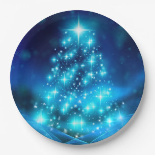Moderner Electric Blue Christmas Tree mit Licht Pappteller