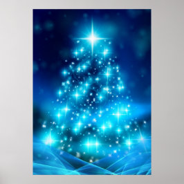 Moderner Electric Blue Christmas Tree mit Licht Poster