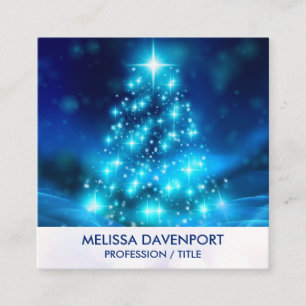 Moderner Electric Blue Christmas Tree mit Licht Quadratische Visitenkarte