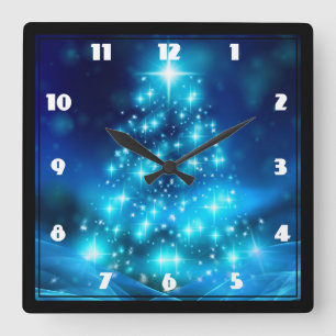 Moderner Electric Blue Christmas Tree mit Licht Quadratische Wanduhr