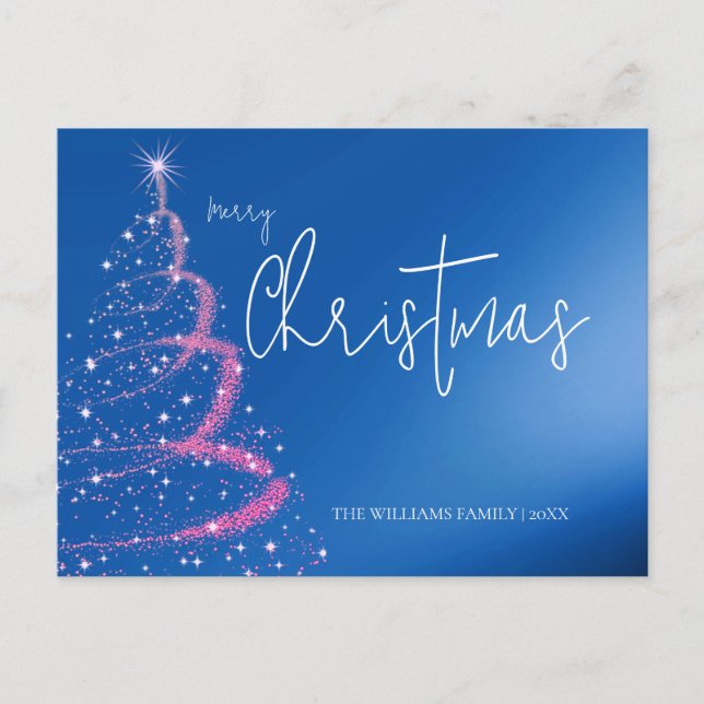 Moderner Electric Blue Christmas Tree Postkarte (Vorderseite)