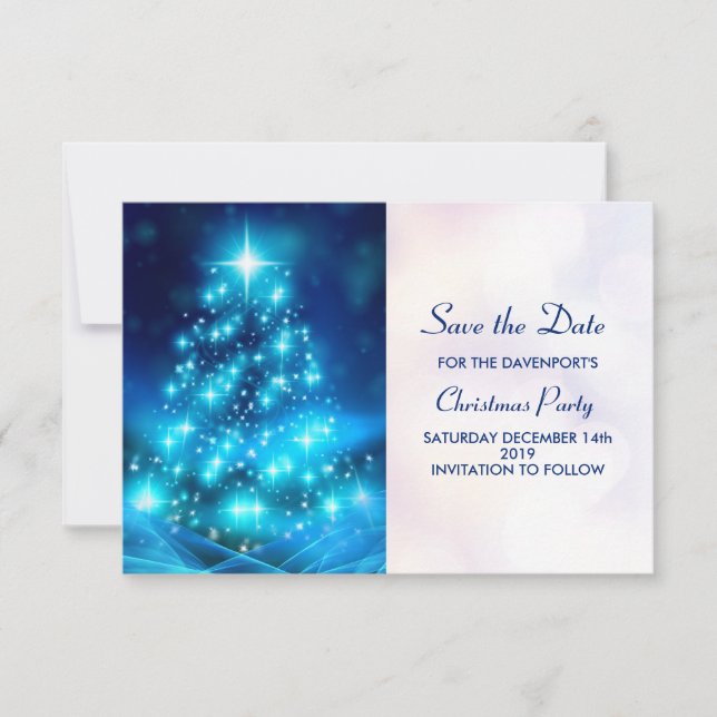 Moderner Electric Blue Christmas Tree Save The Date (Vorderseite)