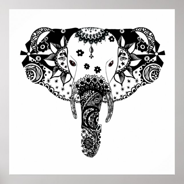 Moderner Elefant der schwarzweißen Linie Poster (Vorne)