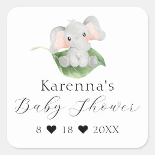 Moderner Elefant Greenerenery Baby Shower Umschlag Quadratischer Aufkleber