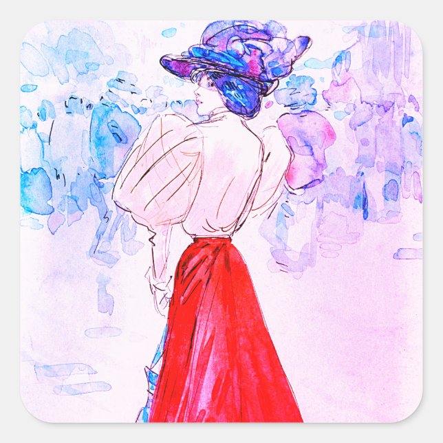 MODERNER ELEGANT MIT ROTEM HIRT VON HENRY. SOMM QUADRATISCHER AUFKLEBER (Vorderseite)