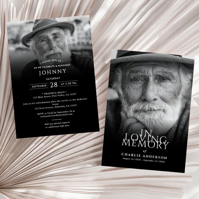 Moderner eleganter 2-Foto-Begräbnisdienst Einladung (Von Creator hochgeladen)