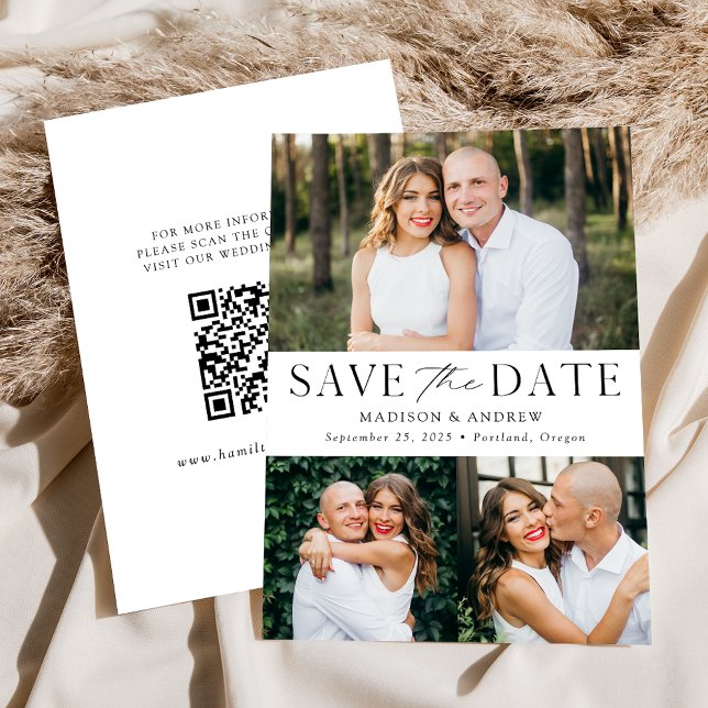 Moderner Eleganter 3 Foto QR Code Save The Date (Von Creator hochgeladen)