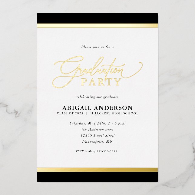 Moderner eleganter Abschluss für Kalligrafie Gold Folieneinladung (Vorderseite)