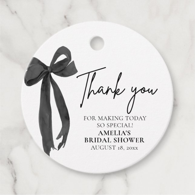 Moderner eleganter Black Bow Danke Brautparty Geschenkanhänger (Vorderseite)