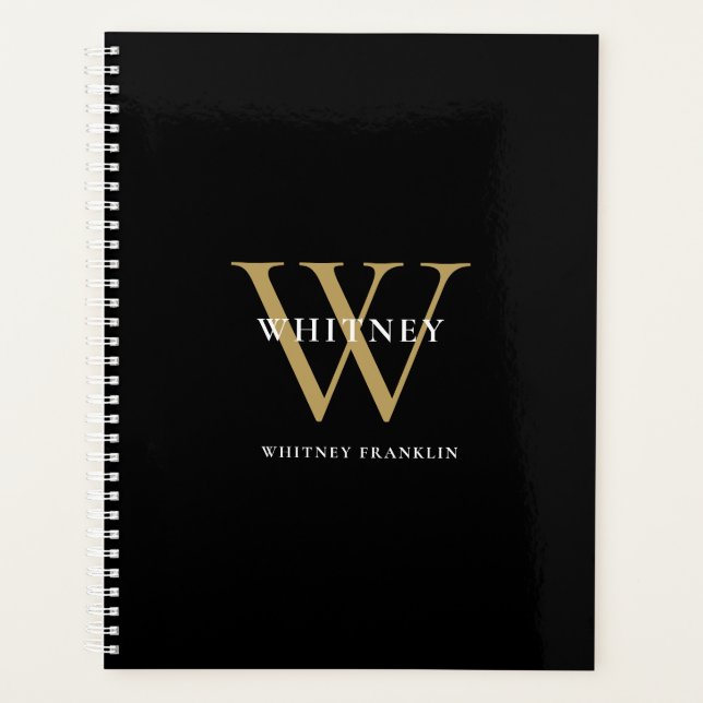 Moderner eleganter Black Gold Monogram Name Planne Planer (Vorderseite)
