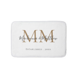 Moderner eleganter Black Gold-Newlywed Monogram Na Badematte