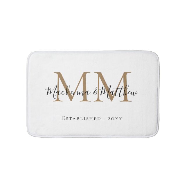 Moderner eleganter Black Gold-Newlywed Monogram Na Badematte (Vorderseite)