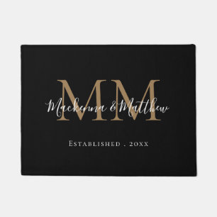 Moderner eleganter Black Gold-Newlywed Monogram Na Fußmatte