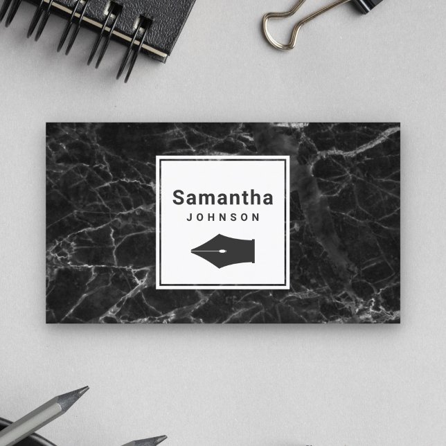Moderner eleganter Black Marble Pen Nib Beruflich Visitenkarte (Von Creator hochgeladen)