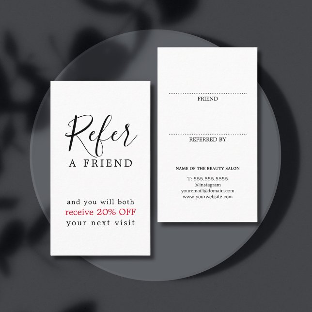 Moderner Eleganter Black Red Bold Beauty Salon Empfehlungskarte (Von Creator hochgeladen)