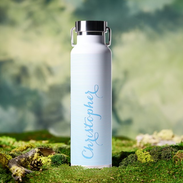 Moderner Eleganter Blue Script Individuelle Name M Trinkflasche (Modern Elegant Blue Script Custom Name Monogrammed Water Bottle)