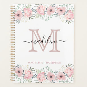 Moderner eleganter Blütenrosa Monogramm-Planer Planer