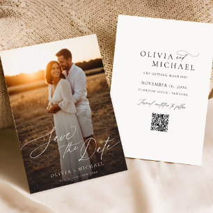 Moderner Eleganter Boho Foto QR-Code Save the Date Einladung