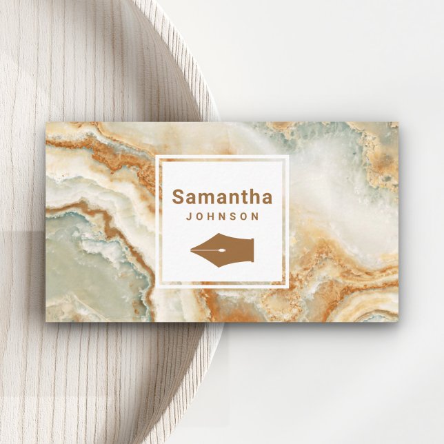 Moderner eleganter brauner Marmorpfen Nib Beruflic Visitenkarte (Von Creator hochgeladen)