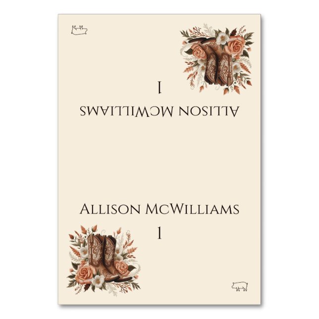 Moderner Eleganter Country Western - Blume Pork Ik Tischnummer (Vorderseite)