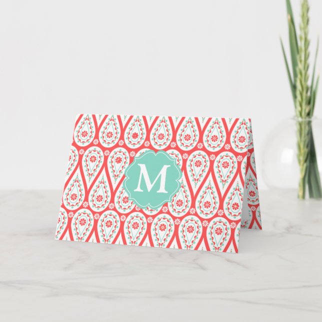 Moderner eleganter Damast korallenrotes Paisley (Vorderseite)