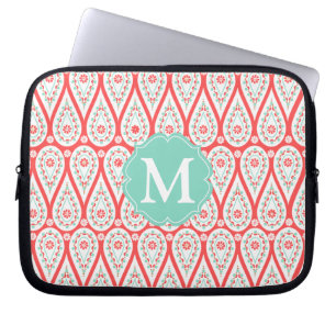 Moderner eleganter Damast korallenrotes Paisley Laptopschutzhülle
