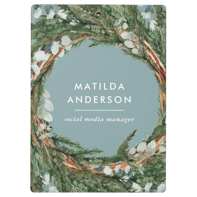 Moderner eleganter eukalyptus-botanischer Kranz Klemmbrett (Rückseite)