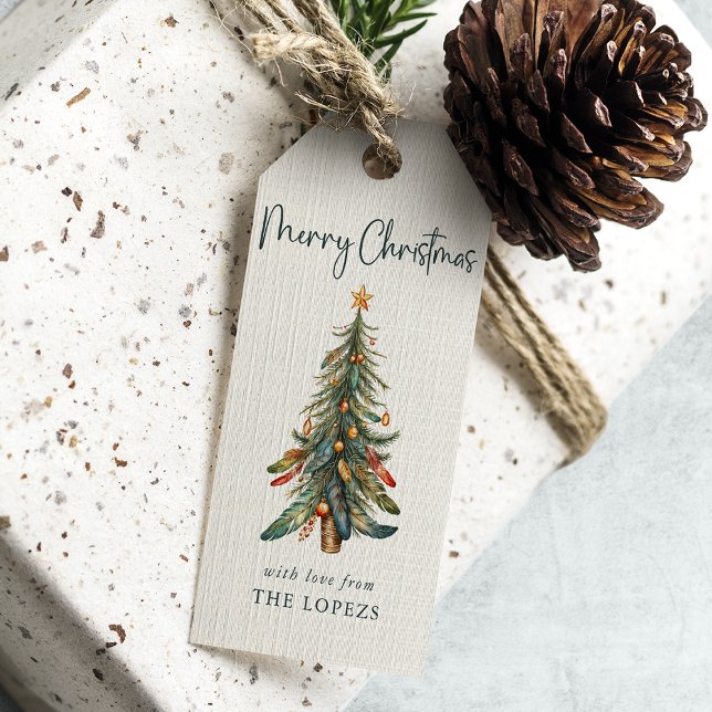 Moderner Eleganter festlicher Boho Weihnachtsbaum Geschenkanhänger (Von Creator hochgeladen)