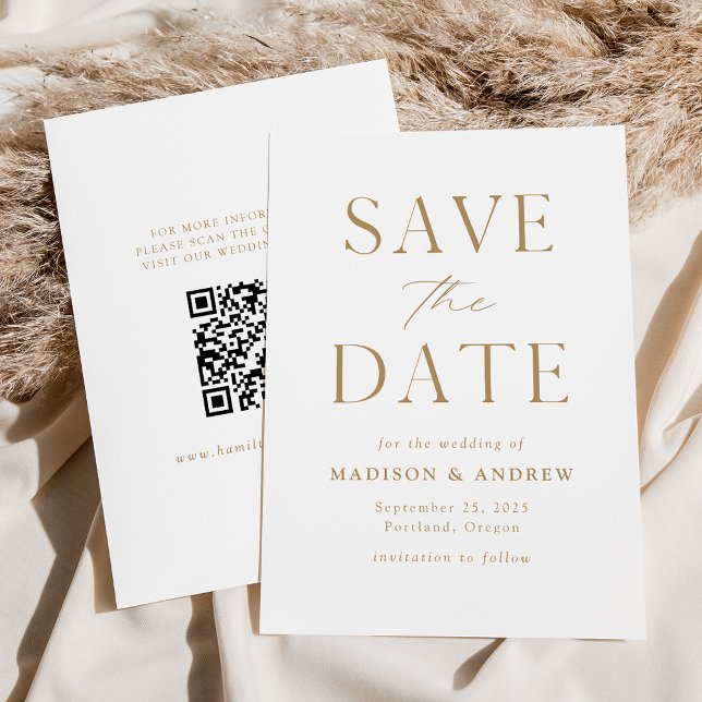 Moderner, eleganter Gold QR Code Save The Date (Von Creator hochgeladen)
