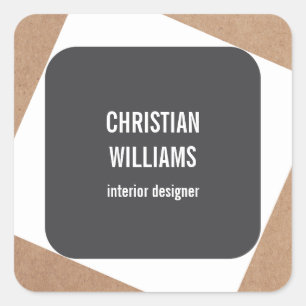 Moderner eleganter graues Weiß-Packpapier-Name Quadratischer Aufkleber