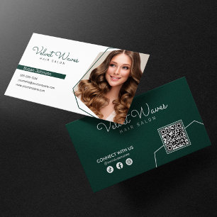 Moderner Eleganter Grüner QR-Code für Friseure und Visitenkarte