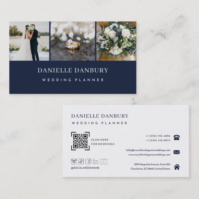 Moderner Eleganter Hochzeitsplaner QR-Code  Visitenkarte (Vorne/Hinten)