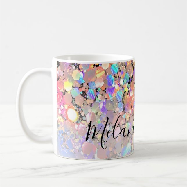 Moderner eleganter holografischer Glitzer Schwarz  Kaffeetasse (Links)