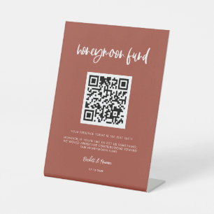 Moderner, eleganter Honeymoon-Fonds QR-Code Sockelschild
